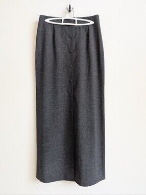NWT Simon Chang Long Heather Grey Maxi Skirt Snap Button Down Front Size 8